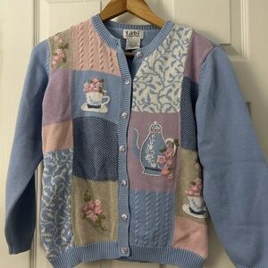 Tabi Blue and Pink Patchwork Cardigan